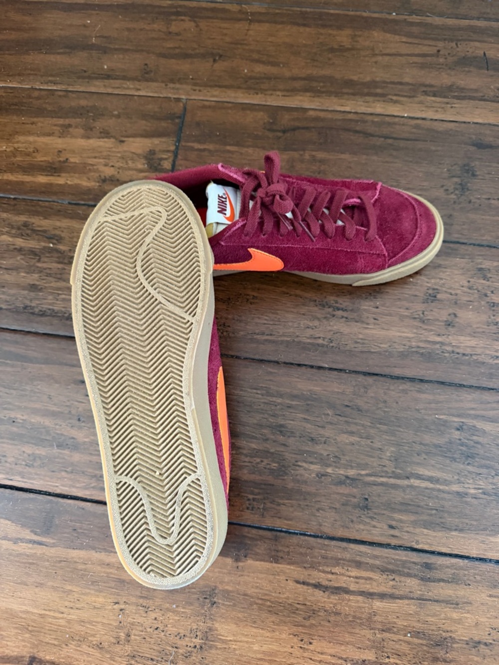 Nike Burgundy Suede Sneakers with Orange Swoosh - Picture 4 of 4